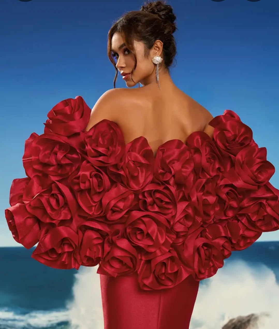 Abito da sera lusso con volant 3D floreali