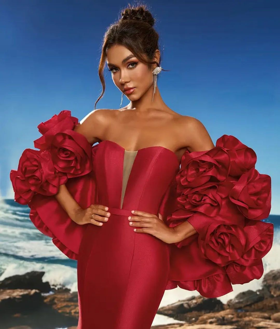 Abito da sera lusso con volant 3D floreali