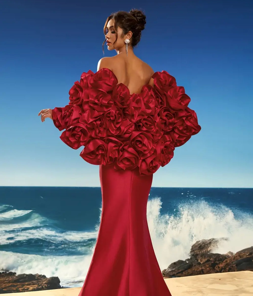 Abito da sera lusso con volant 3D floreali