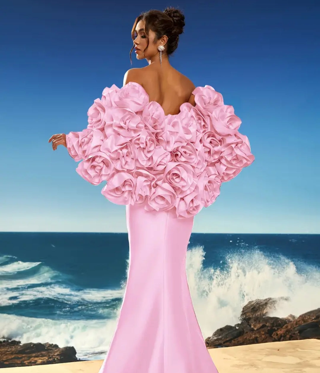 Abito da sera lusso con volant 3D floreali